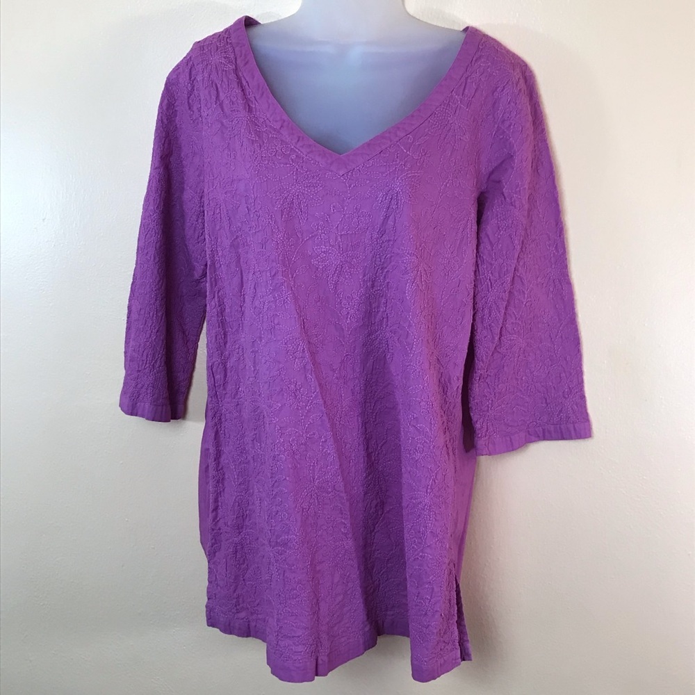 Soft Surroundings Fuchsia Embroidered 3/4 Sleeve Tunic Women M